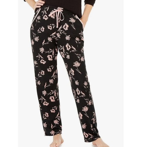 Charter Club Women's Black and Pink Floral Pajama Pants Size X-Large