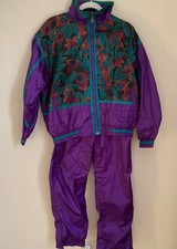 Tracksuit Women  s Vintage ACTIVE STUFF M Pants Jacket Lined Purple Green Floral