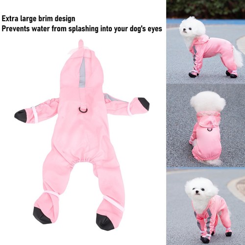 Hunderegenmantel mit Stiefeln Leine Loch 4 Bein Hund Regenjacke Rosa L - Bild 17 von 24