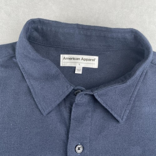 American Apparel Work Shirt Men L Navy Blue Button Down Long Sleeve Collared EUC - Picture 6 of 7