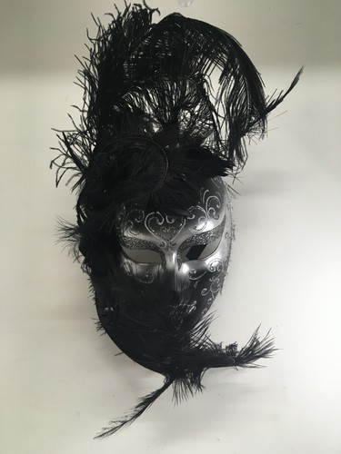 La Maschera del Galeone Hand Painted Black & Silver Venetian Mask (H12)