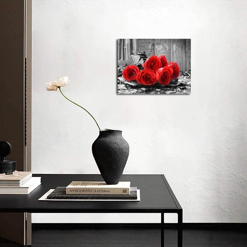 Red Rose Flower Picture Decor Wall Art Canvas Print Black and White Poster Co - Picture 5 of 7