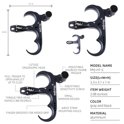 Compound Bow 3 Finger Thumb Release 360-Degree Rotational Automatic Closure J... - Bild 2 von 5