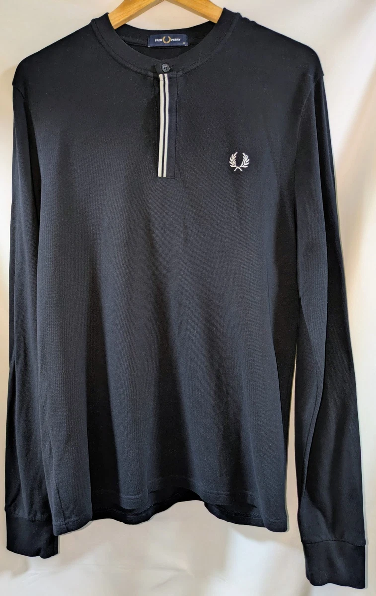 Fred Perry Polo Henley Manga Larga Rayas Negro Algodón Talla M