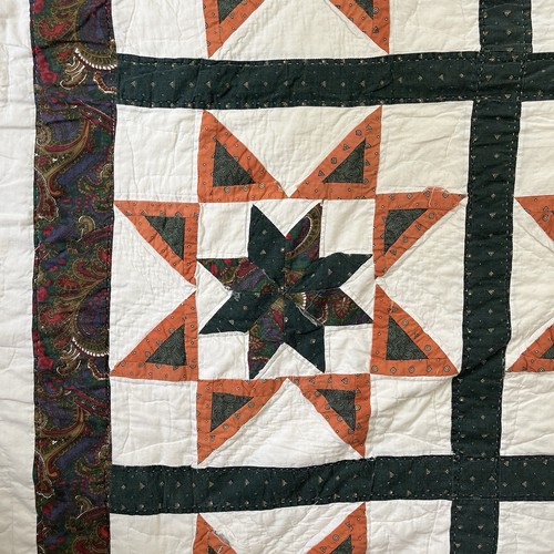 Edredón estrella 8 puntos naranja molinete cosido a mano de colección hecho a mano 84” x 84” años 50’s - Imagen 4 de 11