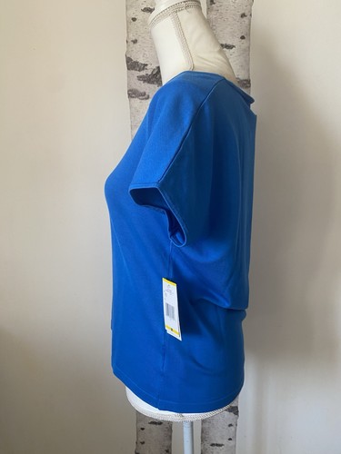 NEW Jones New York Shirt Top Silk Blend Short Sleeve Women's M Crew Neck Blue - Picture 3 of 9