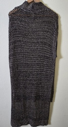 Free People Hi Lo Knit Dress Metallic Gold Black Tunic Lightweight Large - Picture 4 of 6