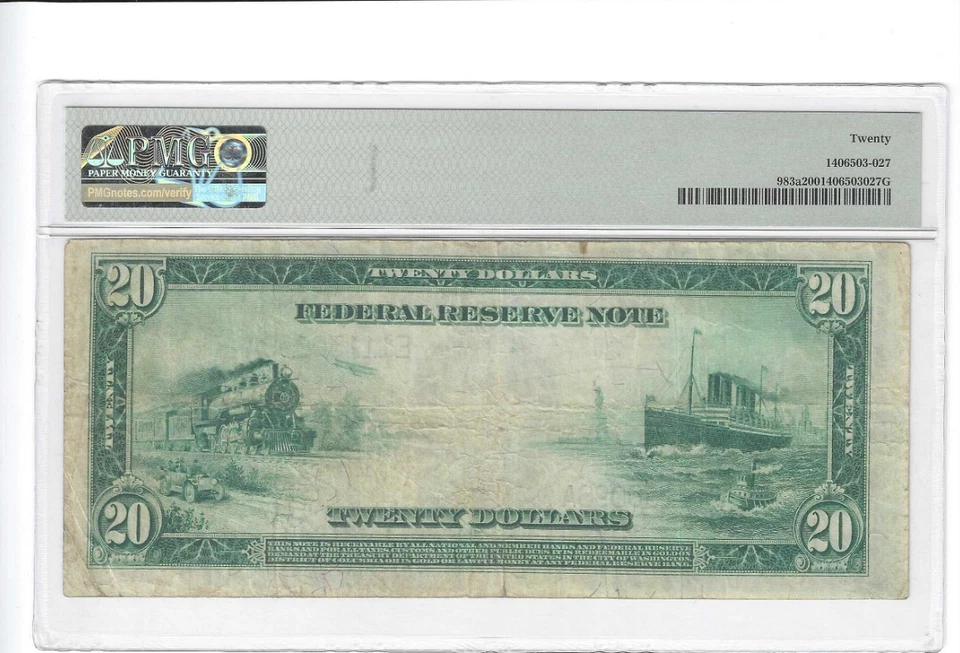 Fr#983a 1914 $20 FRN Richmond White Mellon  PMG 20 - Image 2 of 2