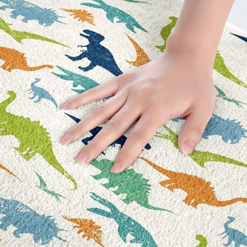 Kids Dinosaur Fluffy Rugs Cute Dinosaurs Absorbent Non Slip 16"x24" Multi 022 - Picture 3 of 8