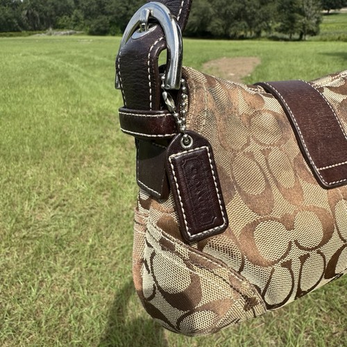 Bolso Coach 6171 Soho Signature Jacquard Solapa Hebilla Hombro Marrón Monograma Y2K - Imagen 8 de 8
