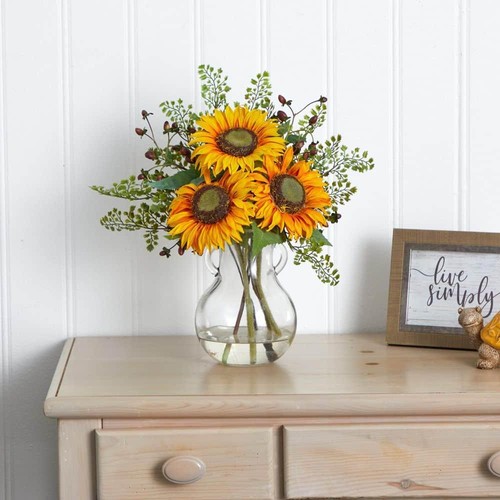 Nearly Natural Indoor Sunflower Artificial Arrangement in Vase - Picture 3 of 3