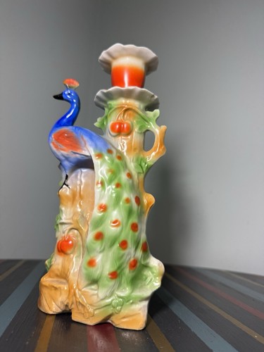 Vintage German Porcelain Peacock Candle Holder – Hand-Painted – 9” Tall - Picture 14 of 20