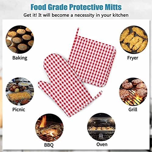 Guantes de horno resistentes al calor y soporte para olla guinga rojo blanco tartán a cuadros - Imagen 7 de 7