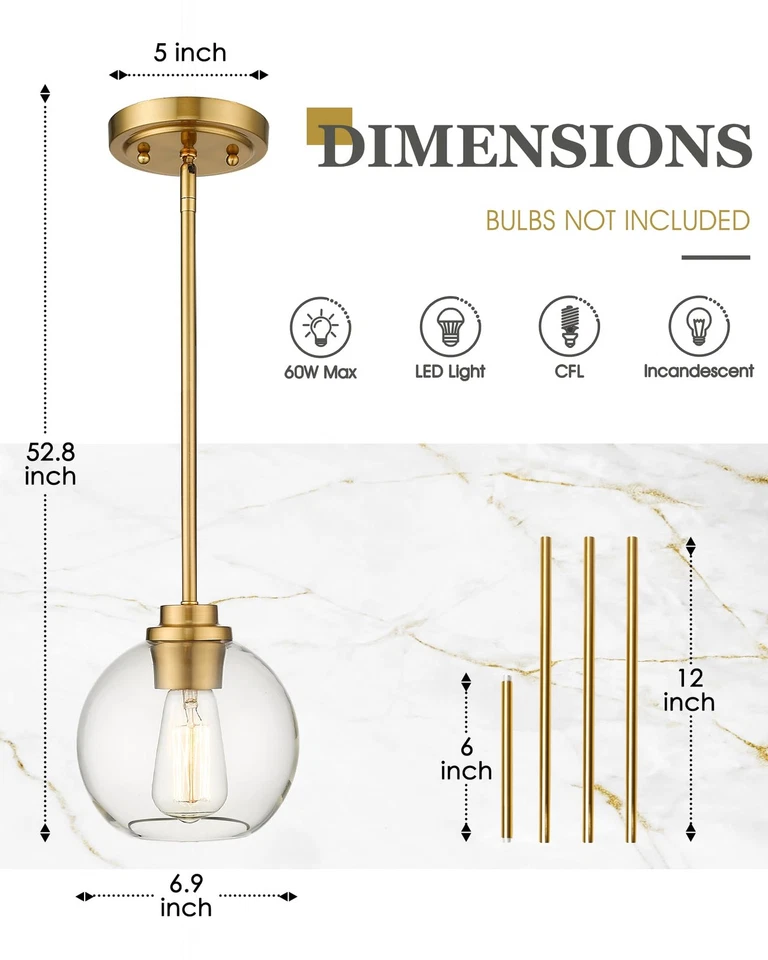 Brass Pendant Lights Kitchen Island 2 Pack, Farmhouse Gold Pendant Light with... - Image 3 of 4
