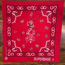 Vintage 80s Red Cowboy Bandana Scarf RARE Superbase 4 Cotton USA Made Wamcraft