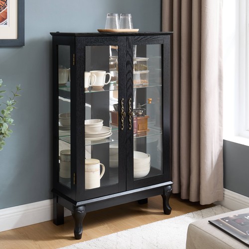 Curio Storage Cabinet Lighted Display Cabinet w/Tempered Glass Doors for Home - Picture 6 of 24