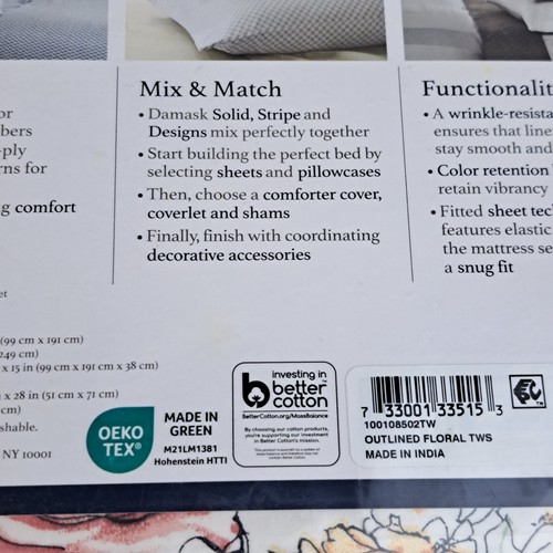 Charter Club Damask Designs Twin Sheet Set 550 Thread Count Outlined Floral - Imagen 11 de 12