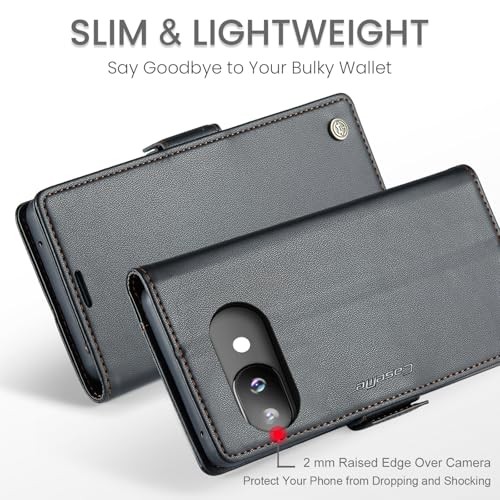Wallet Case for Google Pixel 9a, PU Leather Magnetic Flip Case with RFID Black - Foto 4 di 7