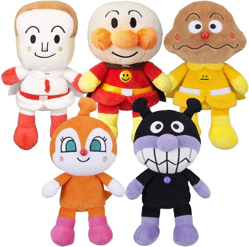 Set di 5 peluche Anpanman Pretty Beans S Plus! Shokupan Currypan Baikin Dokinchan - Foto 1 di 6