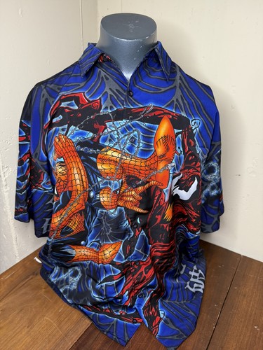 Camisa abotonada vintage 2001 Spiderman vs Carnage Marvel Comics para hombre XXL AOP - Imagen 11 de 14