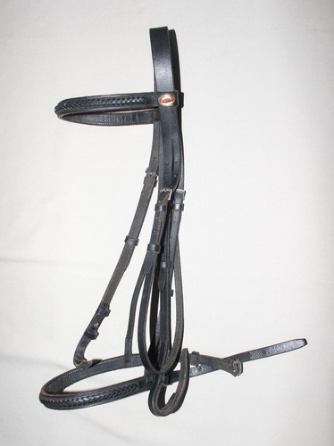 Asiento de caza de cuero negro Silver Fox brida tamaño caballo trenzado ceja nariz usado en excelente estado - Imagen 1 de 6