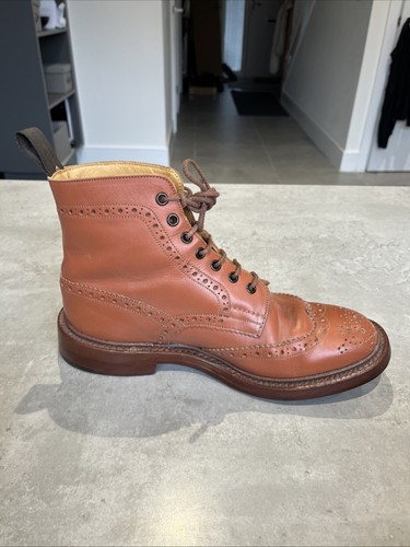 Trickers 'Malton' Stow Style Brown Brogue Boots Wide Fit UK 7.5 Commando Soles - Picture 6 of 10