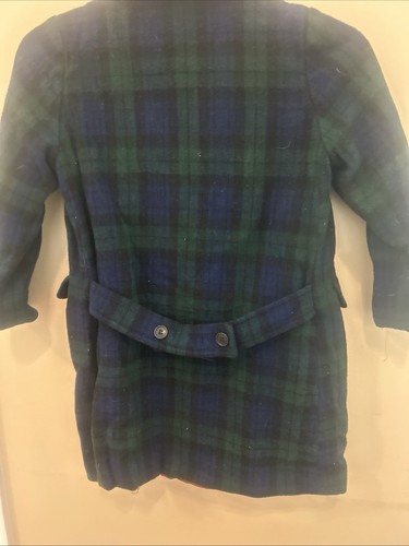 Vtg 70s Coat Sears Hooded Girls Green Plaid Size 10 Black Buttons - Picture 4 of 4