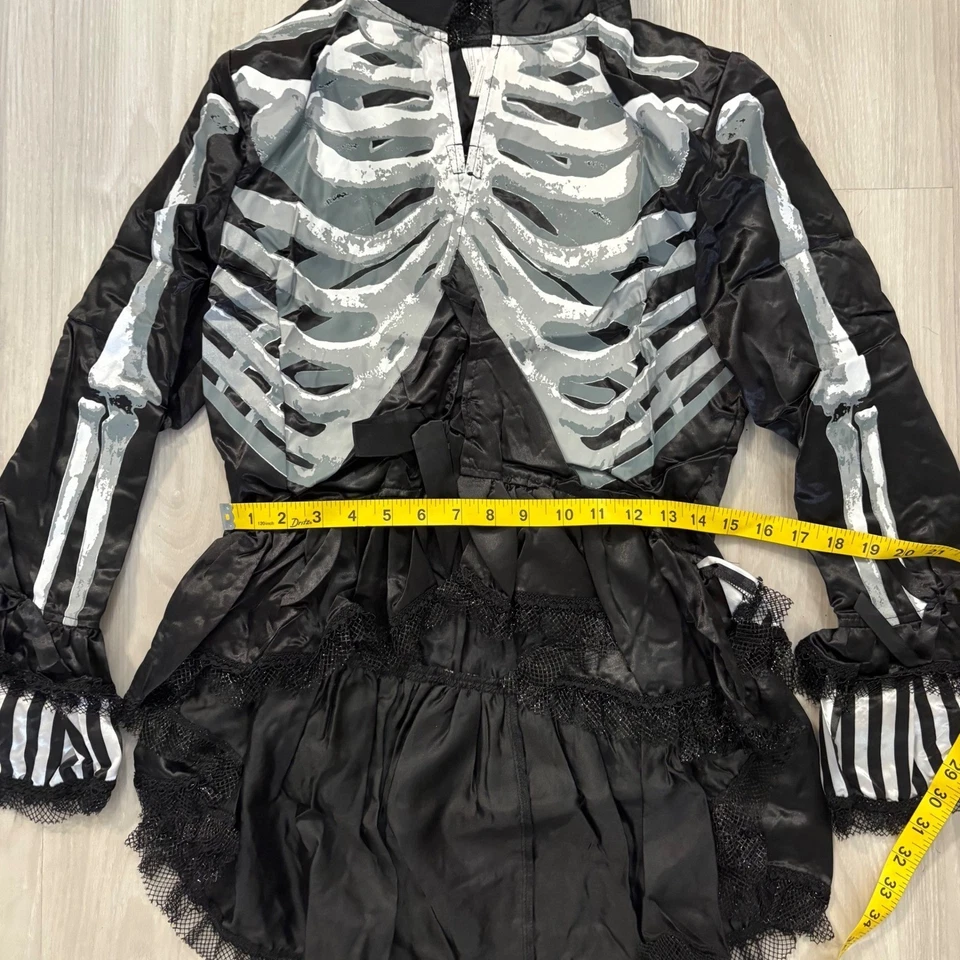 Chaqueta Negra y Hueso Disfraz Adulto Halloween Esqueleto Top Volantes Gótico Para Mujer Foto 4 de 4