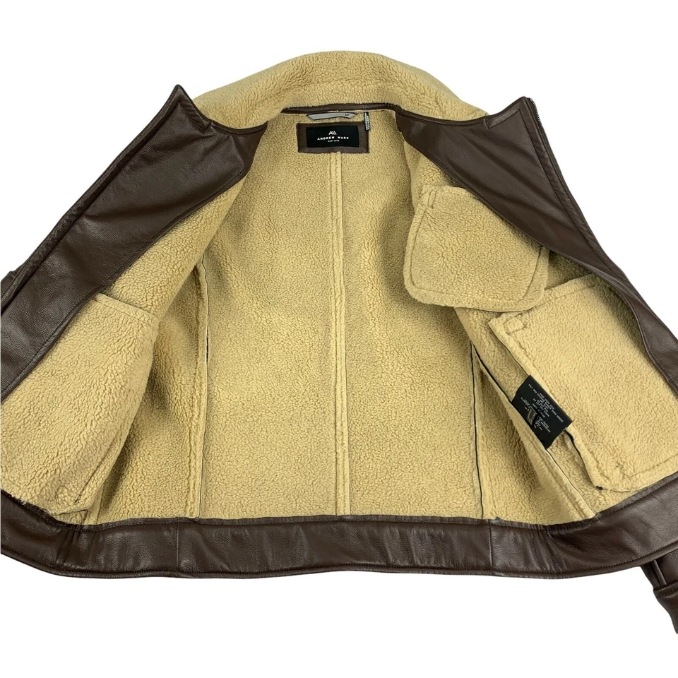 Andrew Marc New York Mens Maxton Asymmetrical Faux-Leather Moto Jacket Brown S - Image 2 of 4