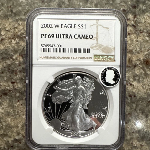 2002-W / PROOF SILVER EAGLE NGC PF69 ULTRA CAMEO CLASSIC BROWN LABEL