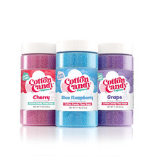 Floss Sugar Variety Pack with 3 - 11Oz Plastic Jars of Cherry, Blue Raspberry & 