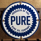 VINTAGE PURE OIL COMPANY GAS 11.75” PORCELAIN GAS GASOLINE PUMP PLATE SIGN