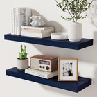 Dark Blue Floating Shelves 24 Inch, Solid Wooden Wall Shelves Set of 2, Rustic F