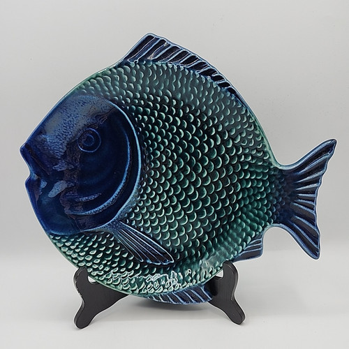 Piatti pesce ceramica maiolica Olfaire Pottery Portugal Pinheiro 11" vintage MCM - Foto 1 di 10