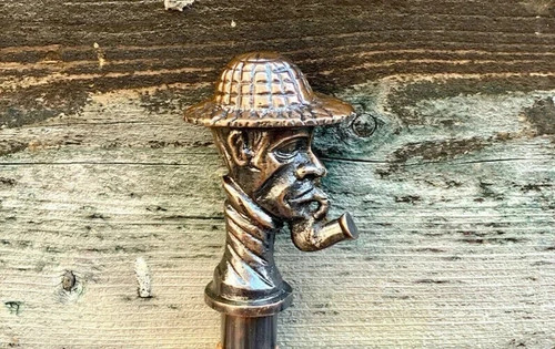 Antique Finish Sherlock Holmes Head Handle Victorian Wooden Walking Stick Cane - Picture 2 of 5