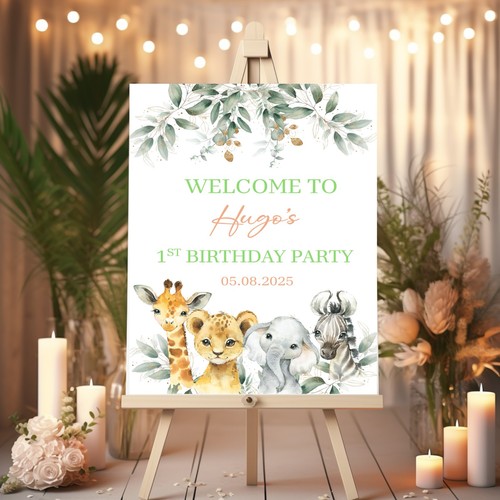 Kinder Safari Dschungel Motiv First 1 Geburtstag Party Schild Poster Tiermotiv A2 A3 - Bild 2 von 5