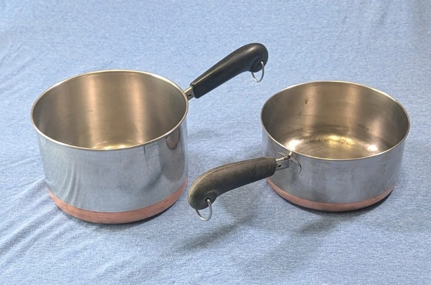 Pair of Revere Ware 1801 2 and 3 Qt Quart Copper Bottom Sauce Pans (NO LIDS)