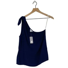 NEW Splendid Navy Rayon Crosshatch One Shoulder Tie Tank Women's Size XS