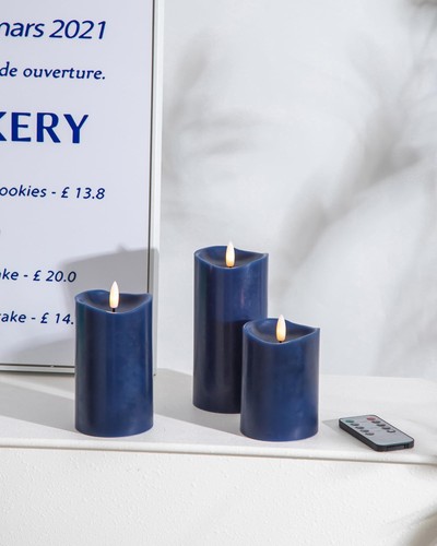 Navy Blue Flameless Candles with Remote and Timer, Real Wax Made LED Pillar C... - Picture 9 of 9