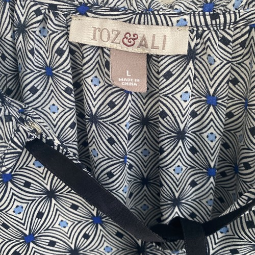 Roz & Ali Women Shirt, Size L, Multi-color, Peasant Blouse Ruffle Tie Top - Picture 2 of 8