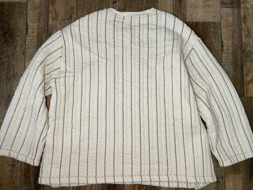 Zara Damen Sweatshirt gesteppt gestreift weiß Medium Knopfleiste seitlich Pullover - Bild 5 von 5