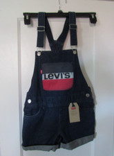 Brand New LEVIS "SHORTALLS" Kids DARK WASH BLUE DENIM Sz 10 Overalls