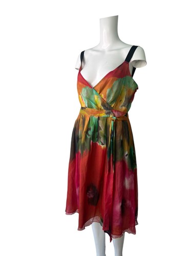 Tabitha Fit & Flare Silk Dress Size S Womens EU38 Vintage Red Mix Floral Straps* - Picture 9 of 11