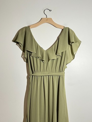 Baltic Born Dusty Olive Katya Short Sleeve Ruffle Maxi Long Dress Size M - Picture 6 of 7