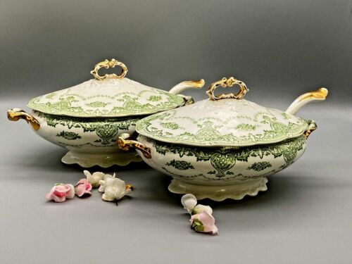Victorian Antique 2 Small Porcelain Tureens Waverley W H Grindley 1890 - Picture 2 of 11