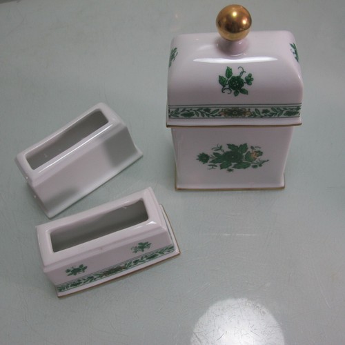 Dose + 2 Gefäße Zahnstocherhalter ? Kaiser Schönbrunn grüne Blume (3/4)(D5) - Picture 1 of 3