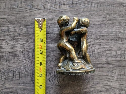 Vintage Brass Cherub Candlestick Holder 2 Boys 1 lb 4 1/2" Tall NICE - Picture 11 of 11