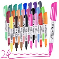 Permanent Markers Assorted Colors Set 24 Colored Markers 24 Pack Fine Point W...