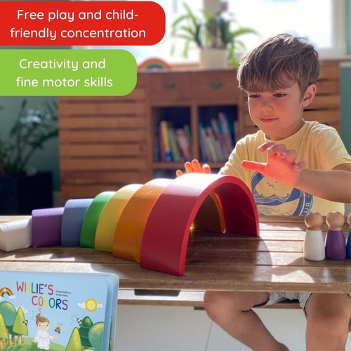 European Montessori Nesting Rainbow: Open-Ended Wooden Stacking Toy for 3 yr+ - Picture 4 of 10