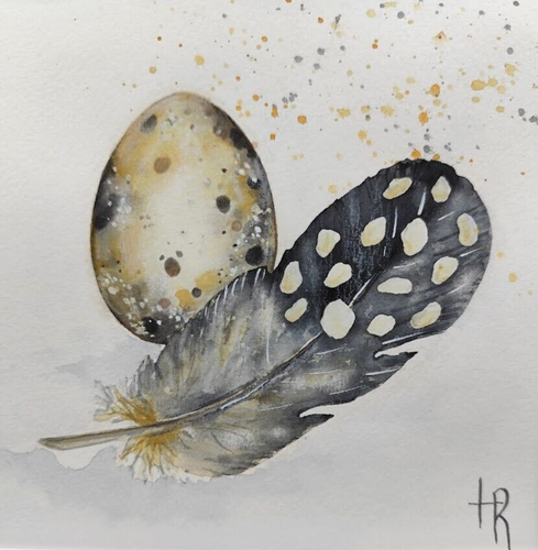 Aquarellmalerei, Ei und Feder, moderne Osterdeko Wohnkunst. - Bild 2 von 8